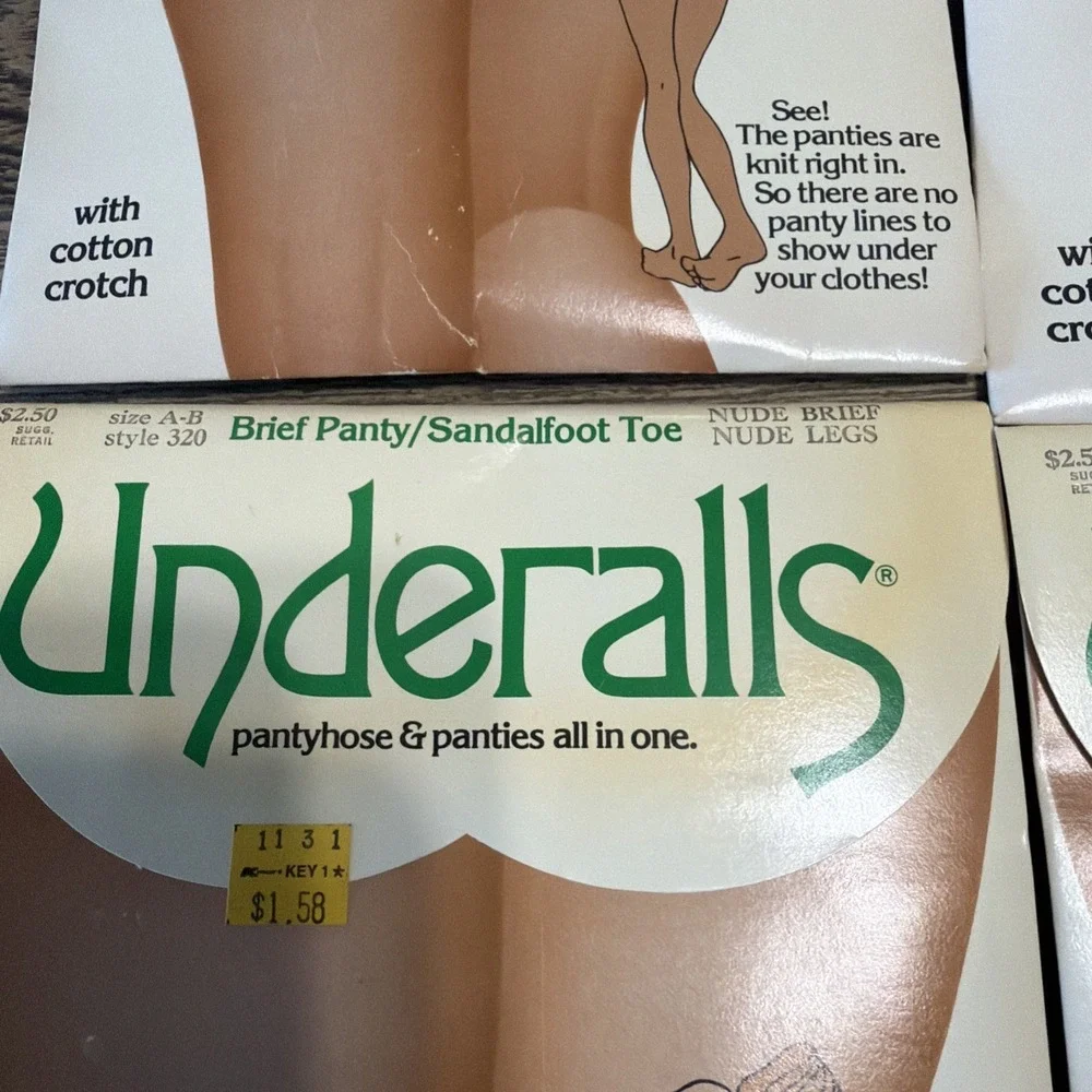 (4) VTG Underalls Pantyhose & Panties Nude Brief (3) (1)Suntan legs Dead Stock